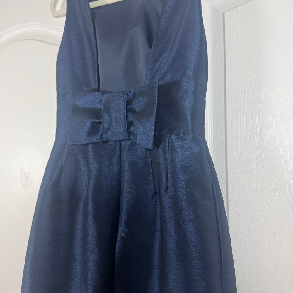 Alfred Sung Midnight Navy Bow Back Fit Flare Cocktail Dress Pockets Size 4 - Picture 5 of 11